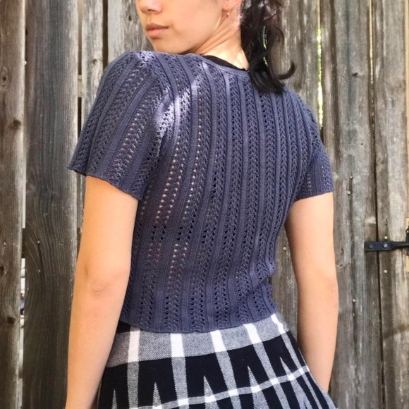 blue knit crop top by kimchi blue 🧶 perfect versatile option for fall - Picture 2 of 3